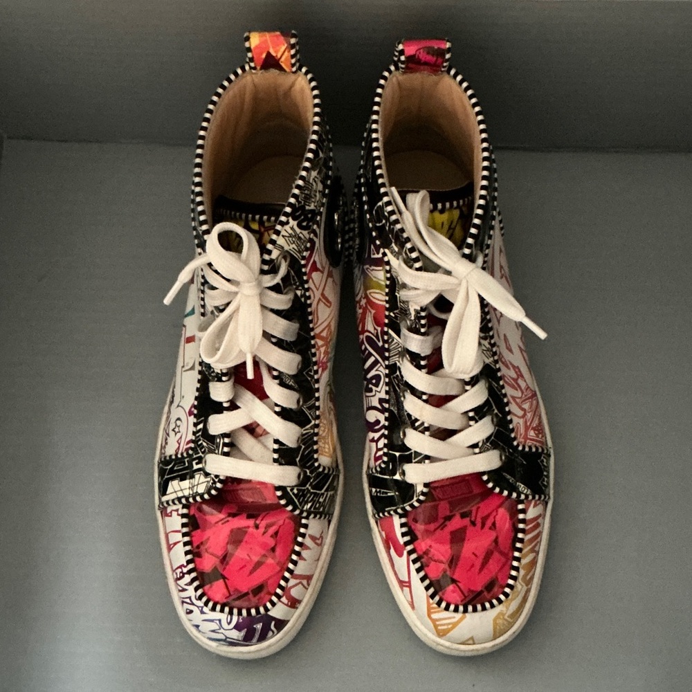 Christian Louboutin Multicolor Graffiti High-Top Sneakers with Pink Accents